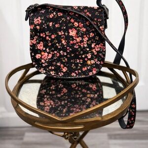 COACH Floral Haircalf Saddle Crossbody Bag | Black Multi Print | Rare